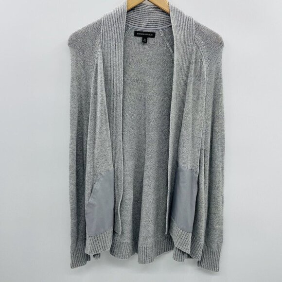 Banana Republic Womens Medium Open Front Cardigan Sweater Vegan Leather Pockets - Picture 1 of 6
